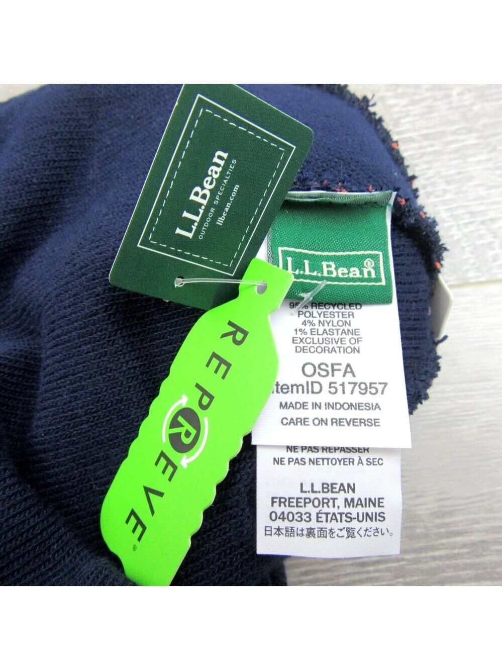 L.L. Bean Pom Beanie Cap Unisex One Size Fit Navy Multi NEW - Picture 7 of 9